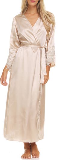 Stella Belted Lace Trim Satin Robe