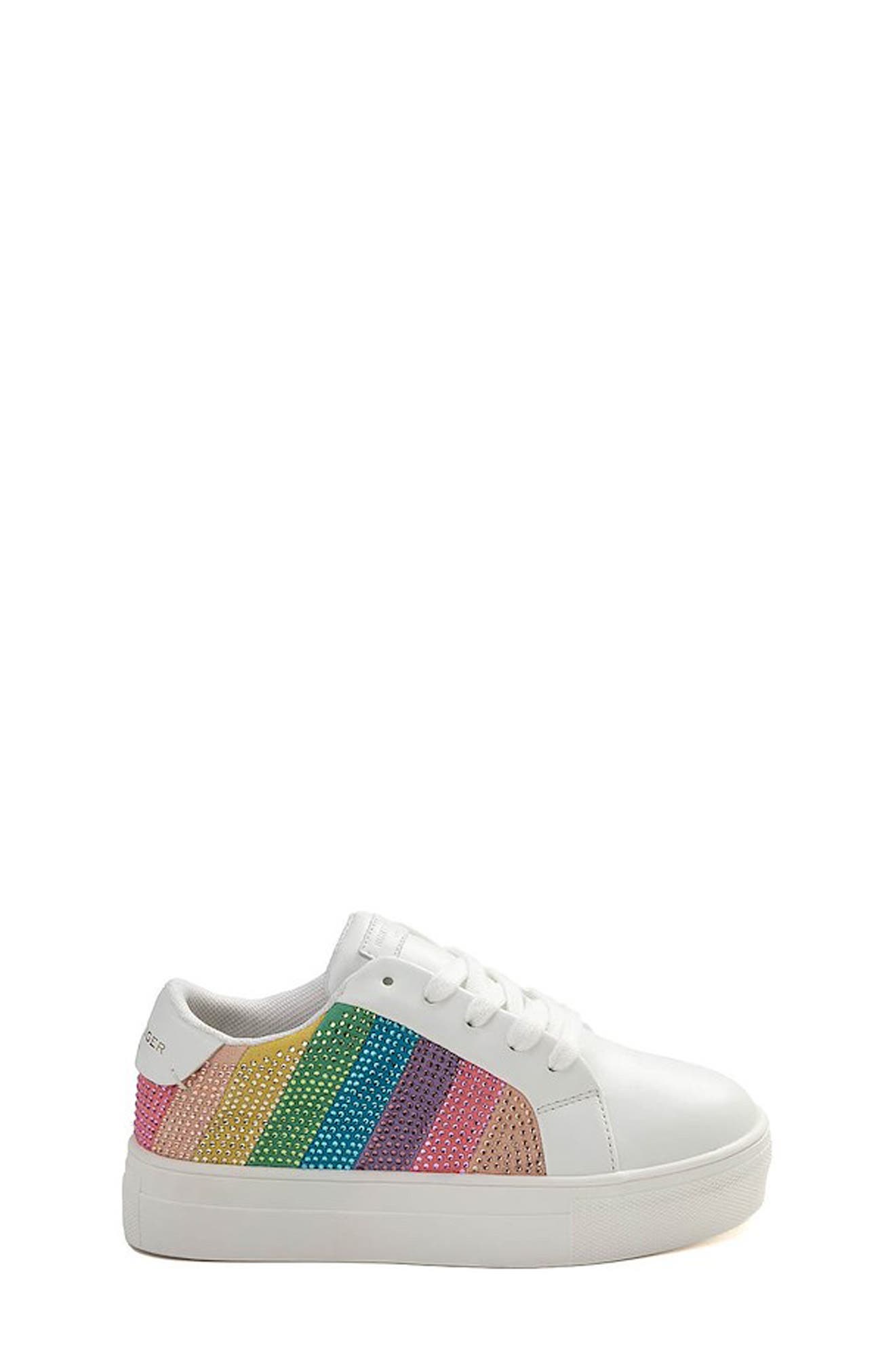 Kurt Geiger London Kids' Mini Lane Stripe Crystal Sneaker, Alternate, color, White Multi