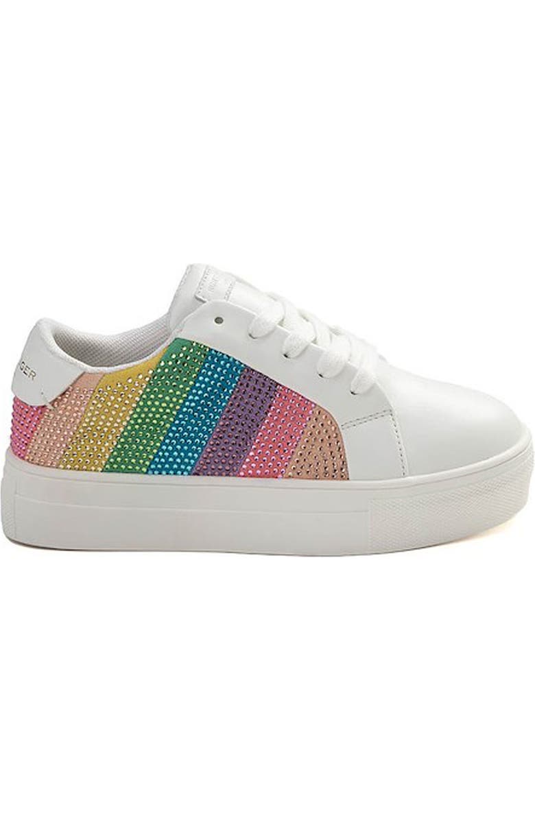 Kurt Geiger London Kids' Mini Lane Stripe Crystal Sneaker, Alternate, color, White Multi