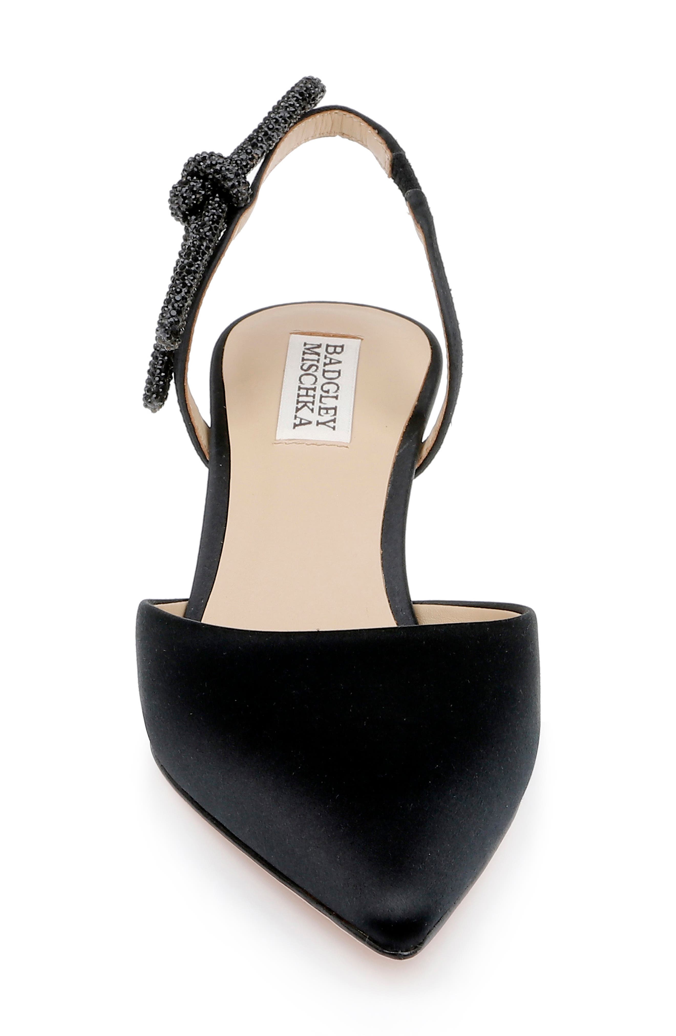 Badgley Mischka Bridal Gentry Slingback Pointed Toe Kitten Heel Pump, Alternate, color, Black Satin