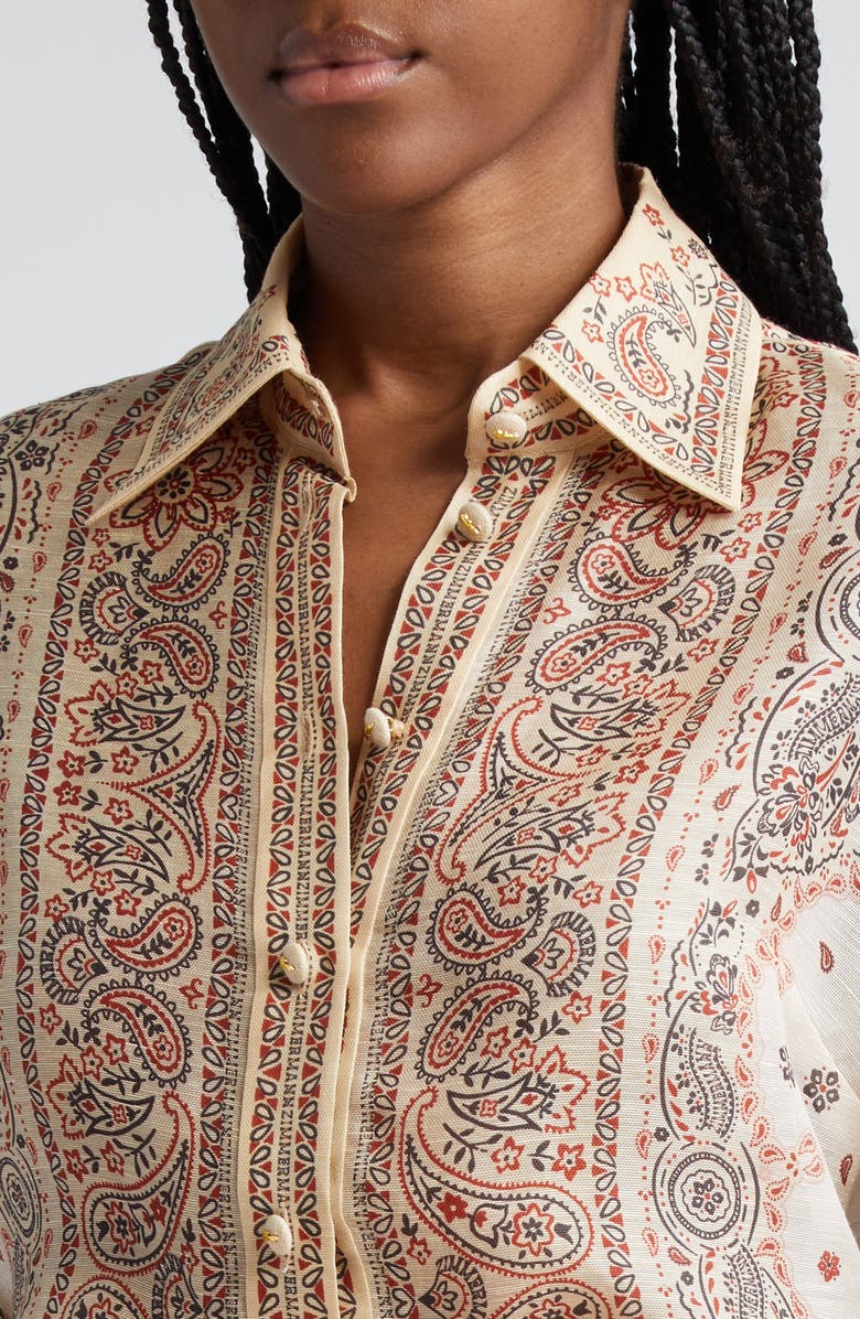 Zimmermann Matchmaker Bandana Print Tie Neck Linen & Silk Button-Up Shirt, Alternate, color, 
