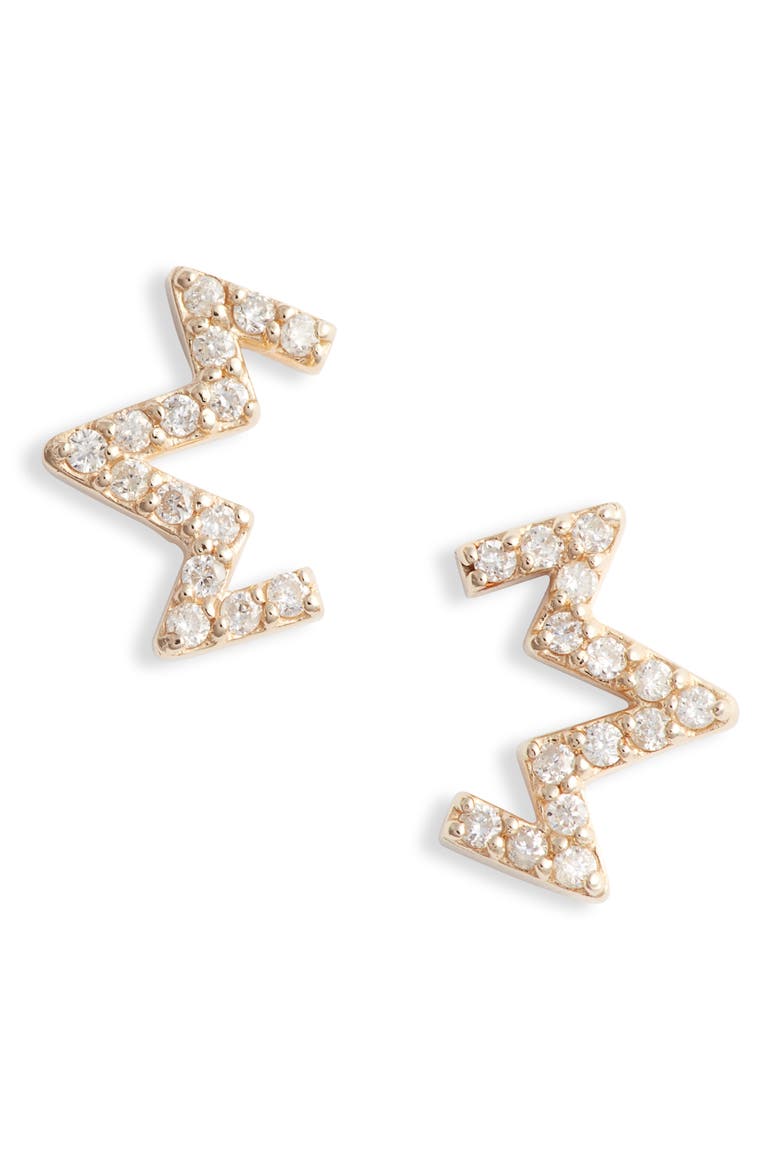Diamond Zigzag Stud Earrings, Main, color, GOLD/ DIAMOND