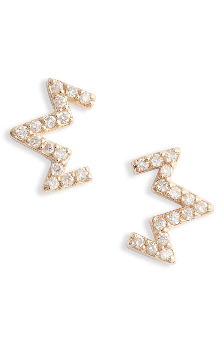 Anzie Diamond Zigzag Stud Earrings, Main, color, Gold/ Diamond
