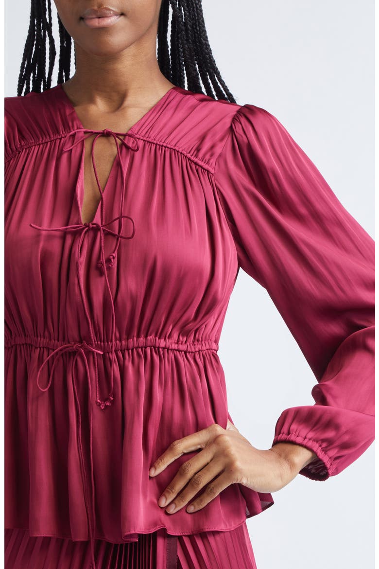 Esmeralda Tie Front Top, Alternate, color, CARMINE