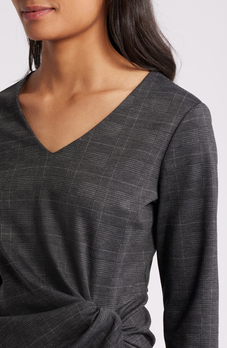 Tahari ASL Glen Plaid Side Ruched Knit Dress, Alternate, color,