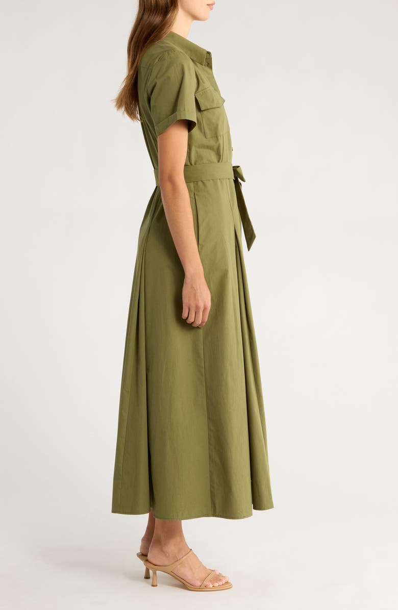 Ted Baker Box Pleat Tie Belt Cotton Maxi Shirtdress, Alternate, color, Capulet Olive