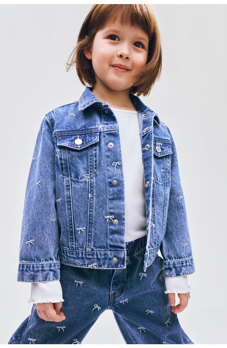 H&M Embroidered Denim Jacket, Alternate, color, Denim Blue/Bows