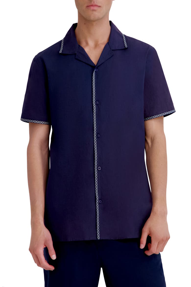 Embroidered Cotton Camp Shirt, Main, color, NAVY