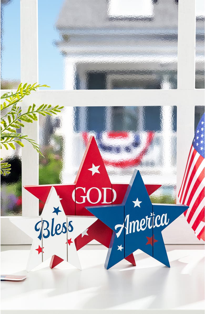 Glitzhome Wooden Patriotic Americana Stars Table Decor, Alternate, color, 
