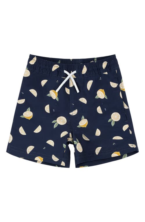 Petit Lem Kids' Lemon Print Swim Trunks In Blue