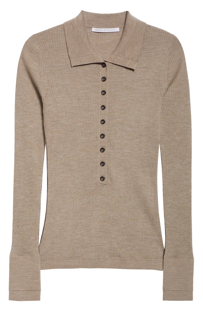 Maria McManus Tiny Button Long Sleeve Merino Wool Polo, Main, color,