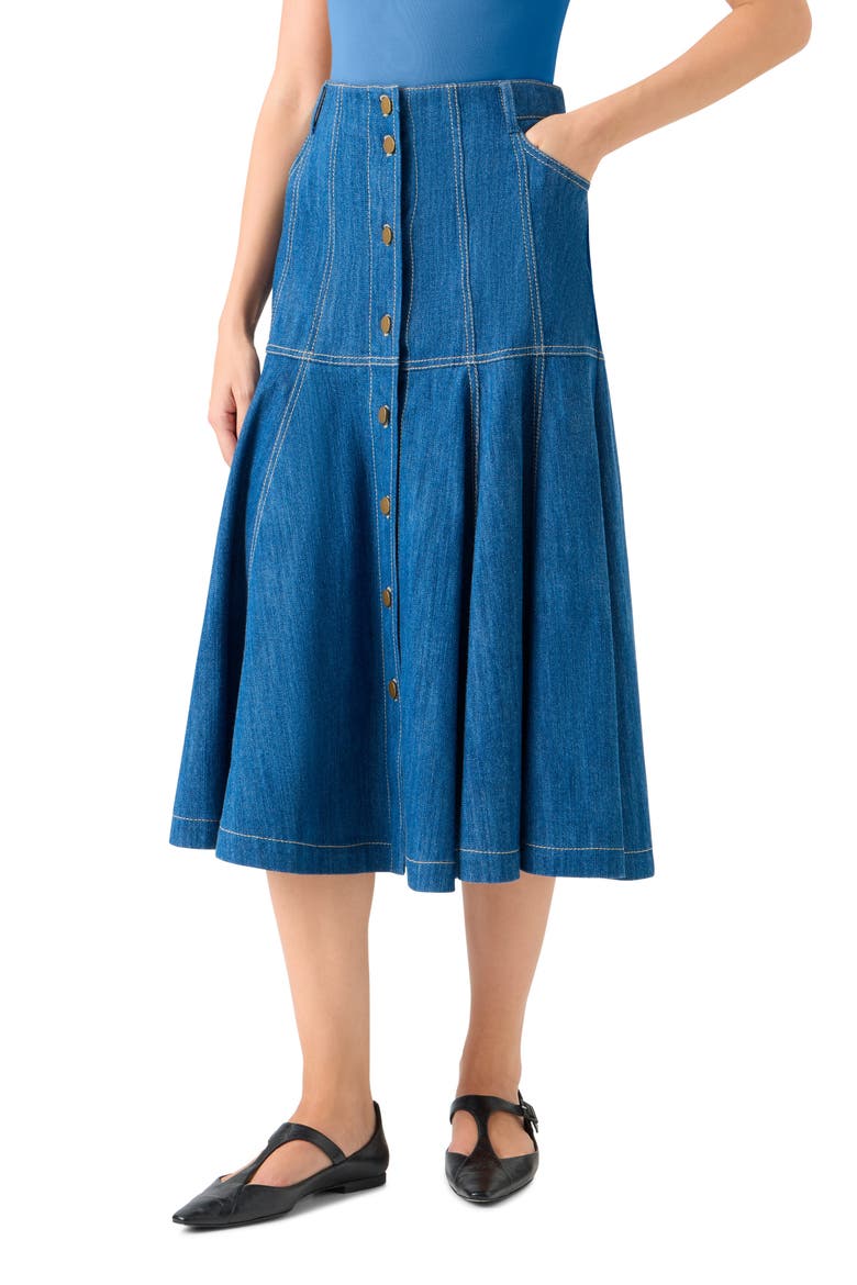 Stretch Denim Tiered Skirt, Alternate, color, MEDIUM BLUE DENIM
