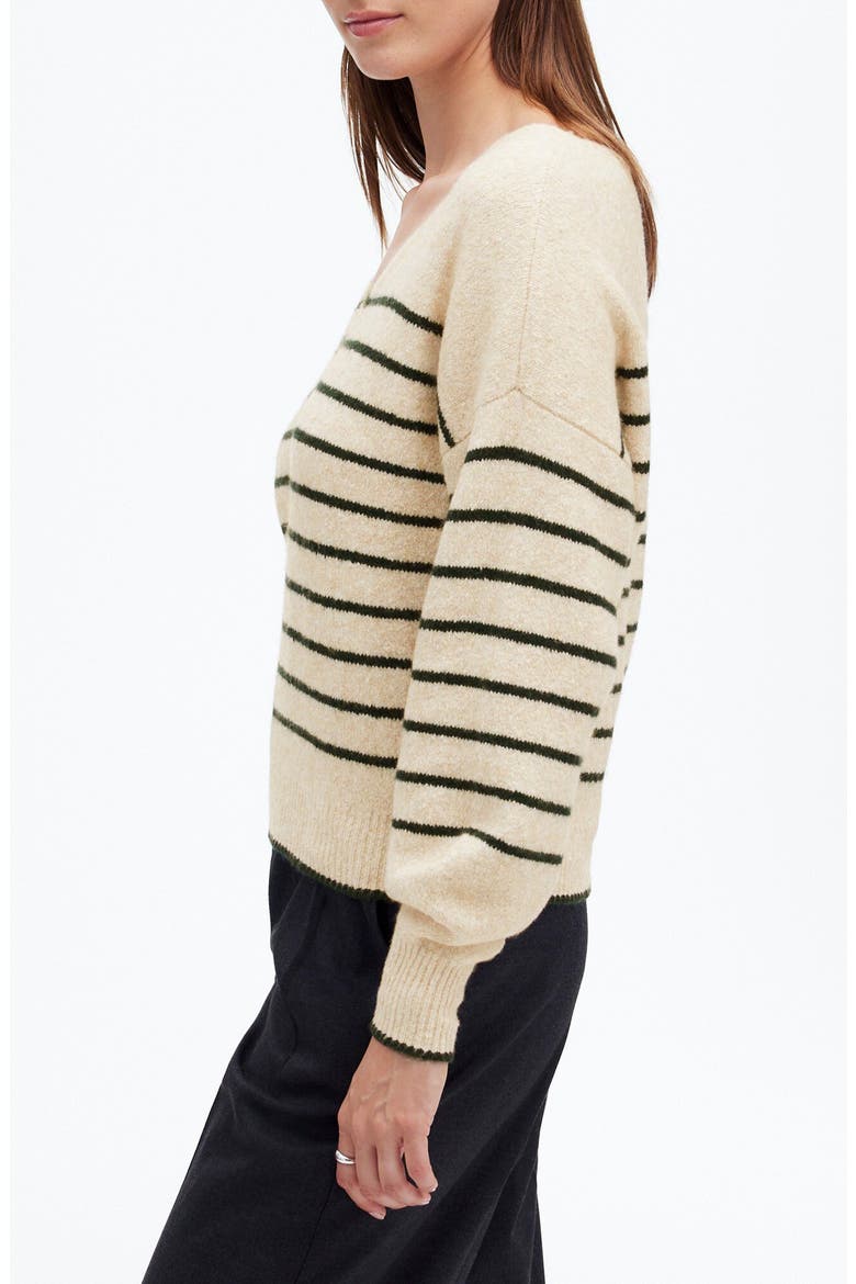 Stripe V-Neck Wedge Sweater, Alternate, color, LUXURY FOREST STRIPE