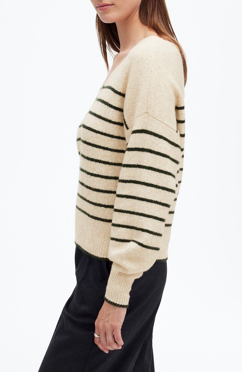 Madewell Stripe V-Neck Wedge Sweater, Alternate, color, Luxury Forest Stripe