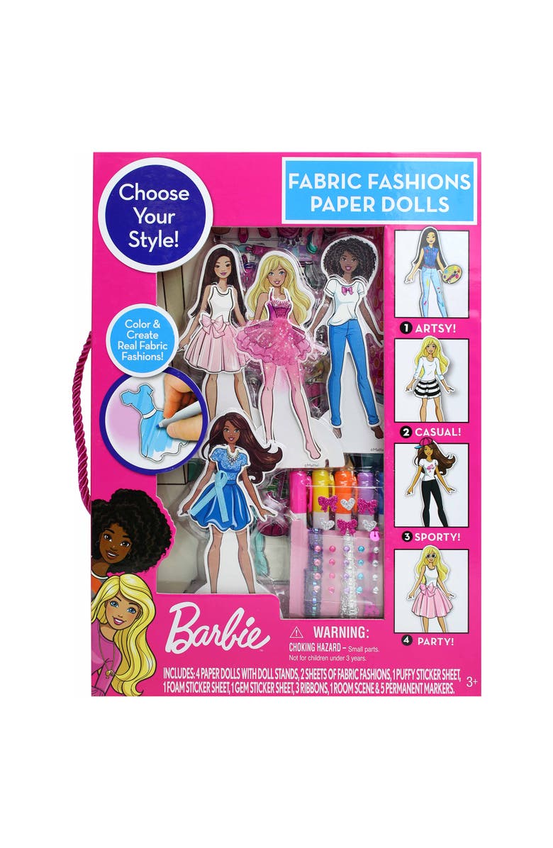 Barbie Fabric Fashions Paper Dolls, Design Playset, 4 Dolls & Stands, Kids 3+, Main, color, Multicolored