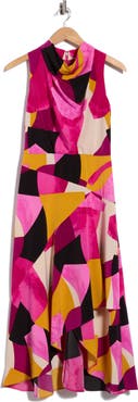 KARL LAGERFELD PARIS Geo Print Sleeveless Crepe Midi Dress