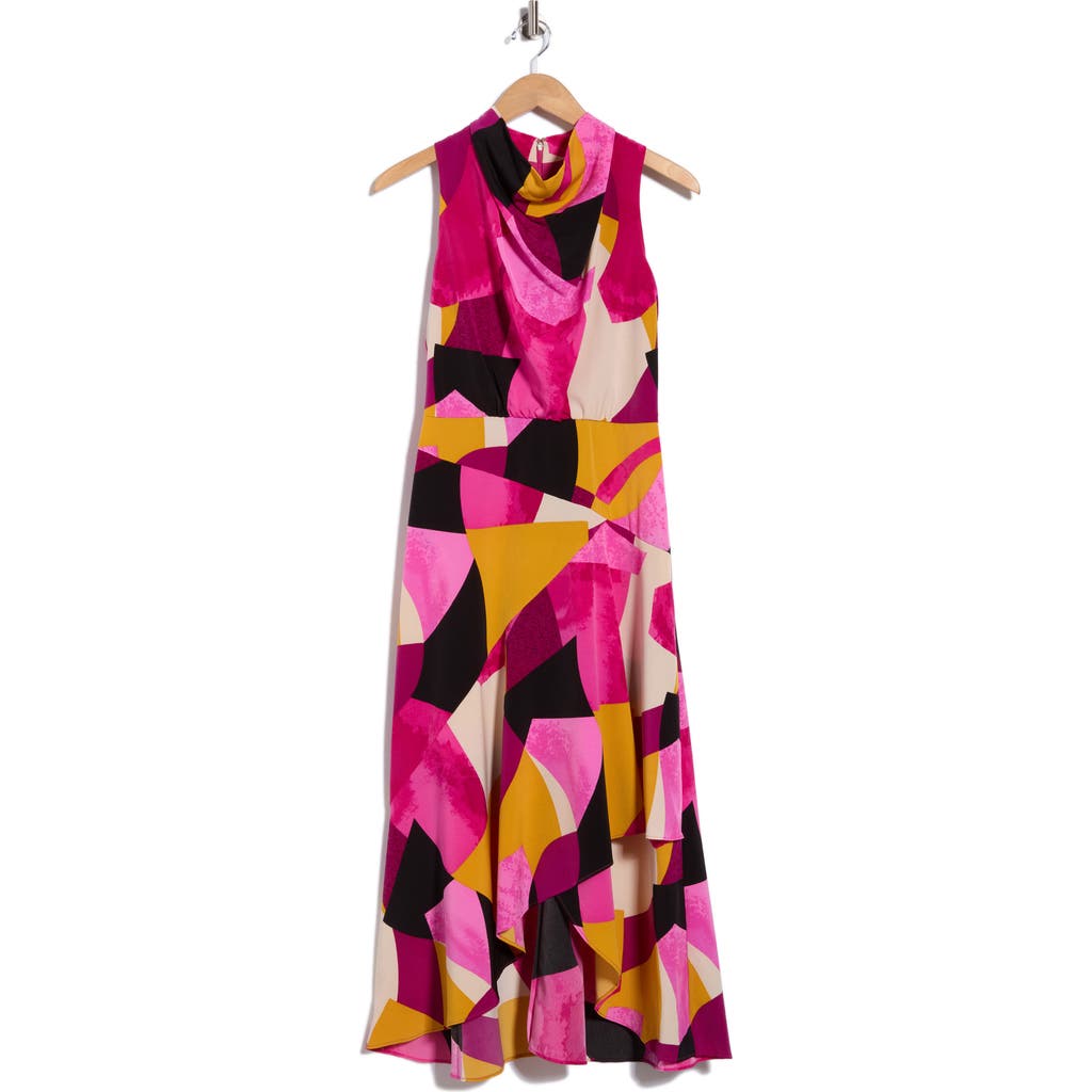 Karl Lagerfeld Paris Geo Print Sleeveless Crepe Midi Dress In French/ Fuchsia Combo