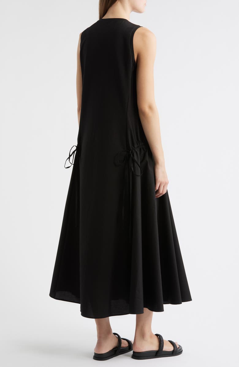COS Paneled Gathered Side Cotton Blend Midi Dress, Alternate, color, Black Dark