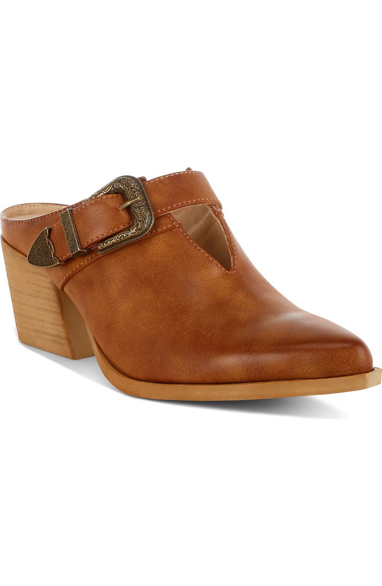 Rag & Co Holler Carved Buckle Mule, Main, color, Tan