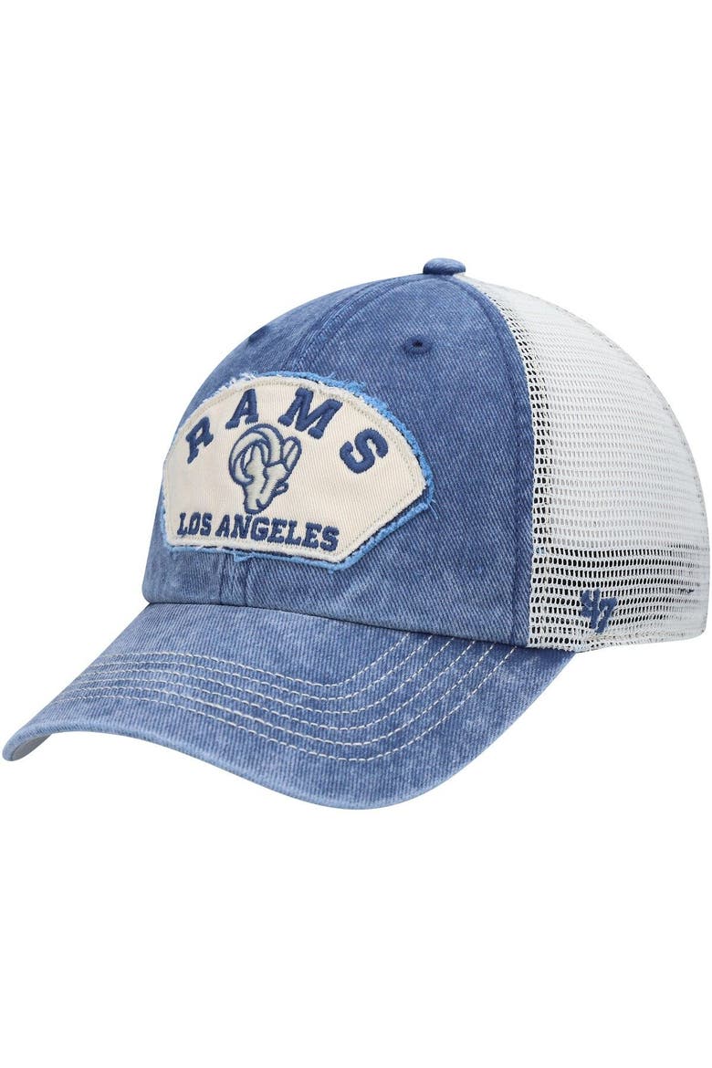 Men's '47 Navy/White Los Angeles Rams Denali Trucker Clean Up Snapback Hat, Main, color, Navy