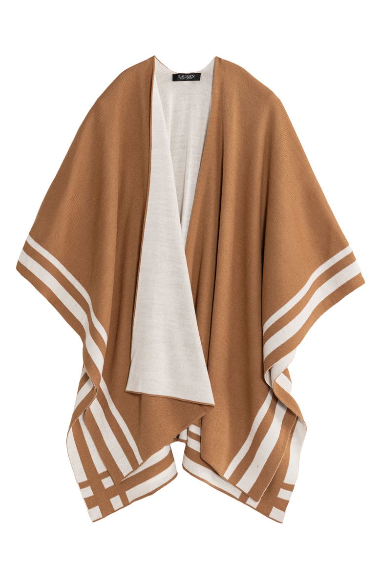 Lauren Ralph Lauren Jet Setter Reversible Knit Poncho, Main, color, Camel/Cream