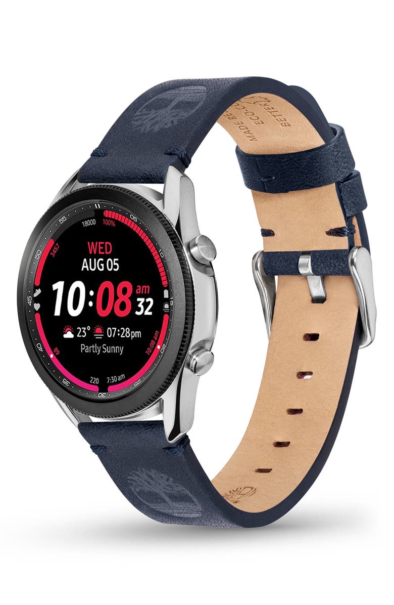 Timberland Leather 22mm Smart Watch Watchband, Alternate, color, Navy