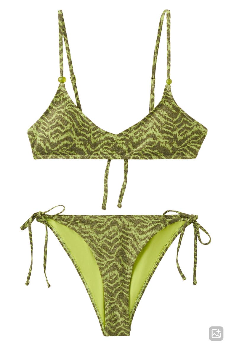 Zebra Metallic Two-Piece Swimsuit, Alternate, color, GREEN