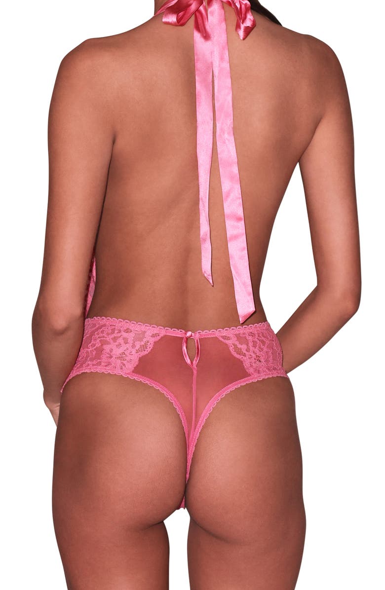 Fleur Du Mal Lace Halter Teddy, Alternate, color, Pink Cadillac