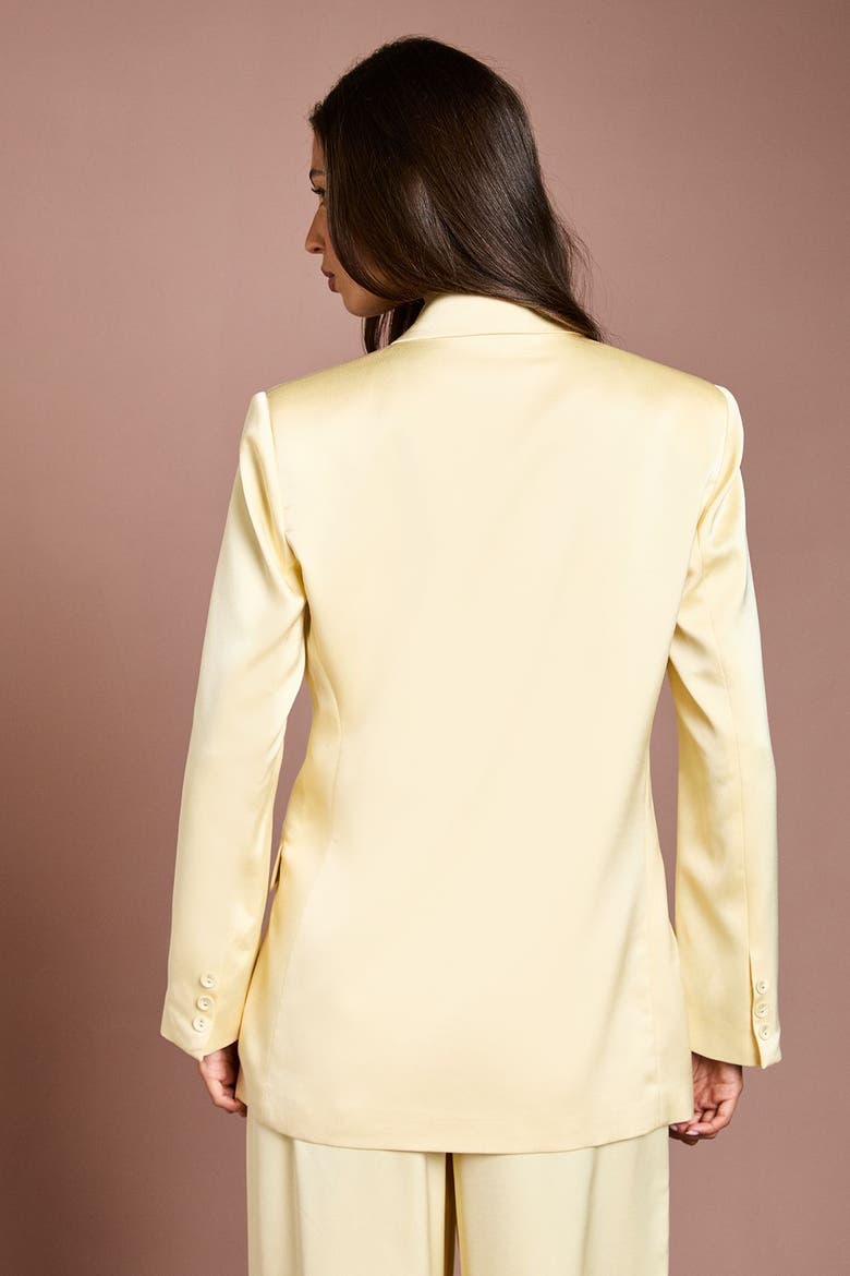 Tailored Double-Breasted Satin Blazer, Alternate, color, Lemon