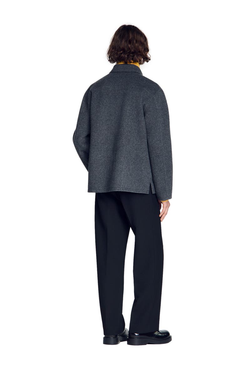 Zipped wool overshirt, Alternate, color, Heather charcoal