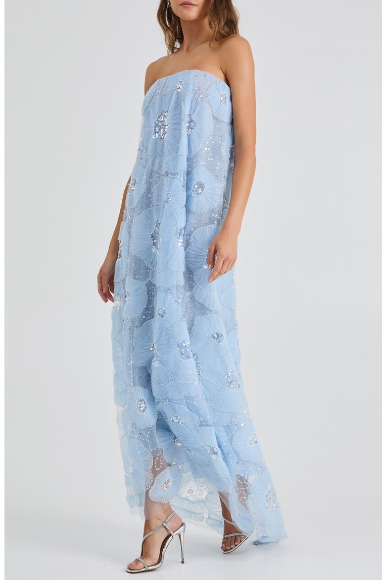 Margot Bead & Appliqué Strapless Mesh Gown, Alternate, color, BABY BLUE
