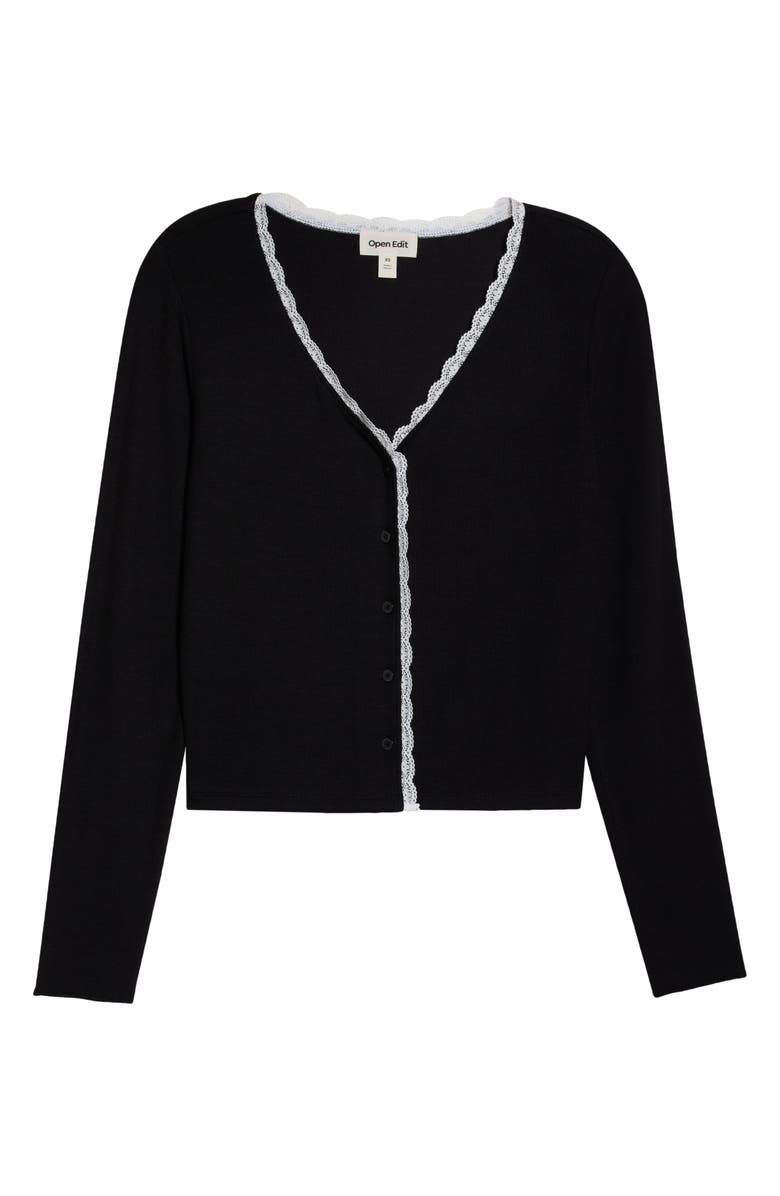 Open Edit Daydream Lace Trim Rib Button-Up Lounge Top, Alternate, color,