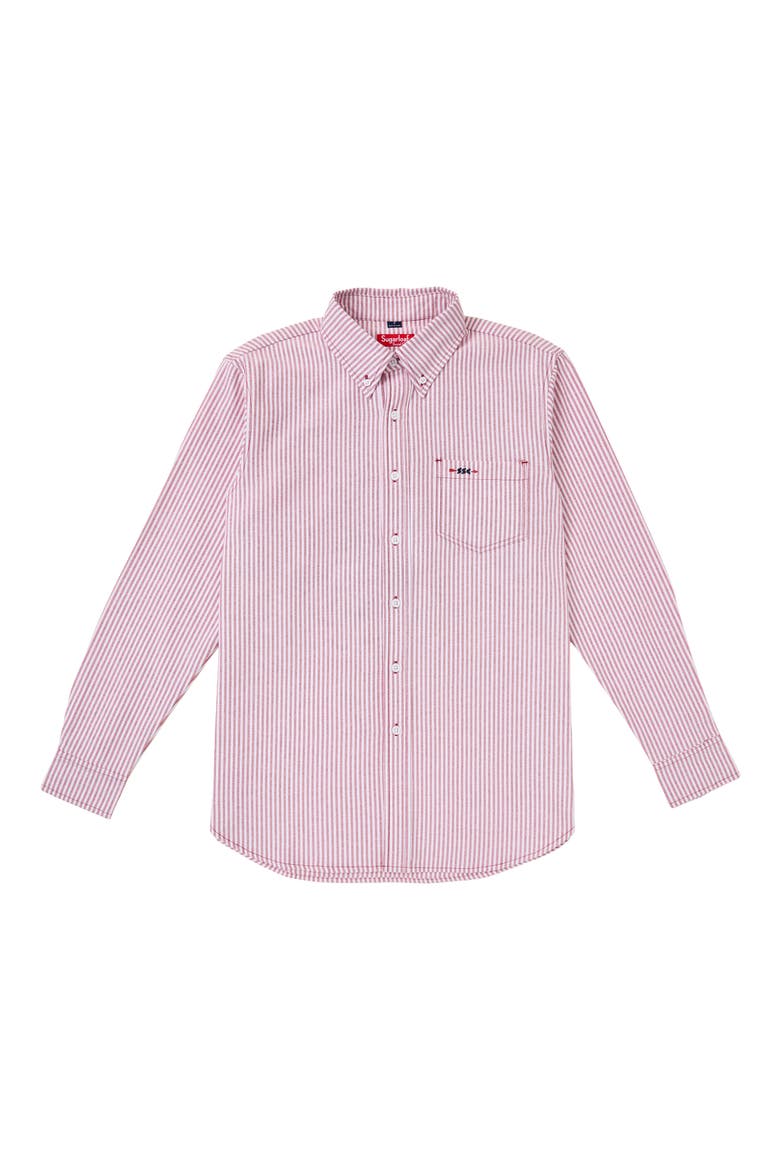 The Tournament Stripe Cotton Blend Button-Down Oxford Shirt, Main, color, RED