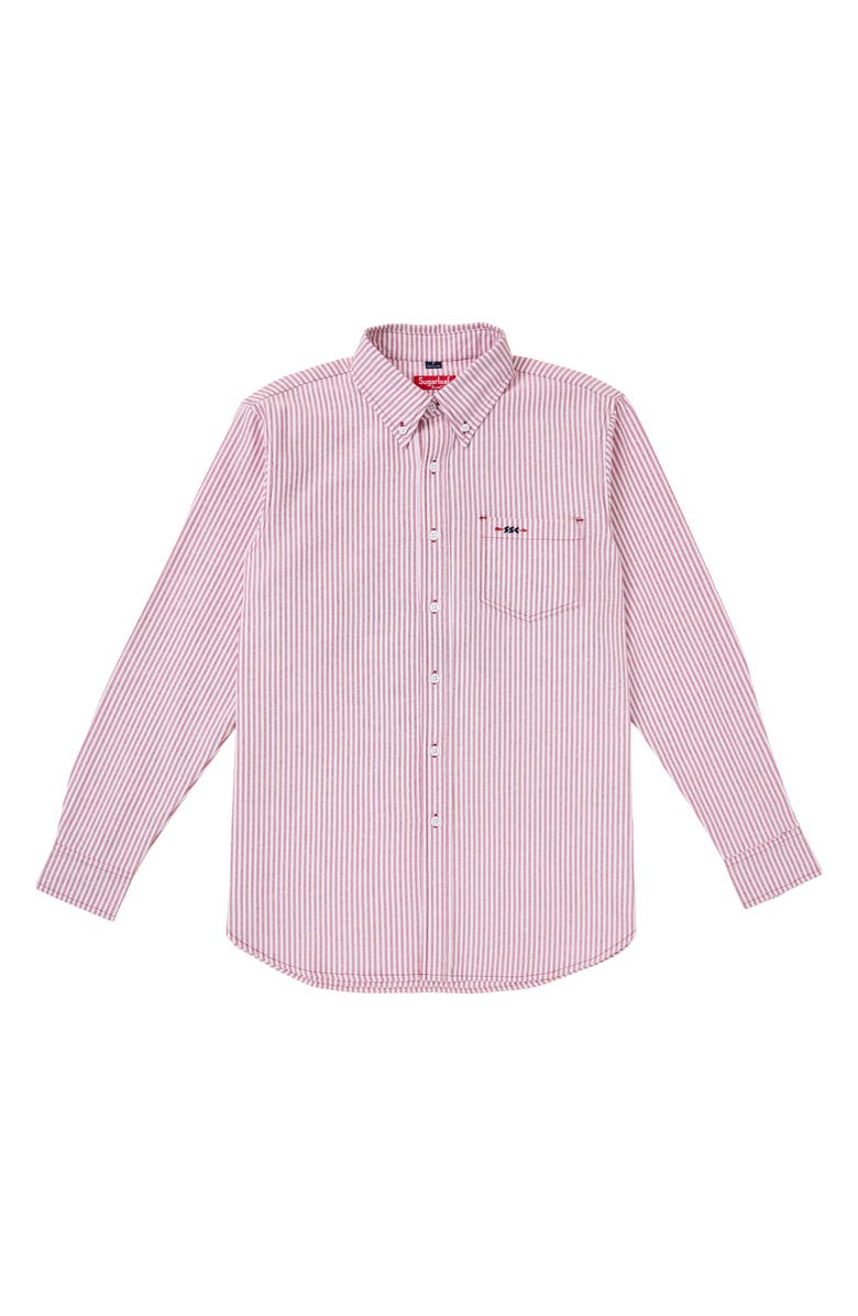 Sugarloaf Social Club The Tournament Stripe Cotton Blend Button-Down Oxford Shirt, Main, color, Red