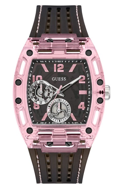 Sporting Pink & Black Multifunction Silicone Strap Watch, 42mm x 43mm