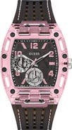 GUESS Sporting Pink & Black Multifunction Silicone Strap Watch, 42mm x 43mm
