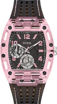 GUESS Sporting Pink & Black Multifunction Silicone Strap Watch, 42mm x 43mm