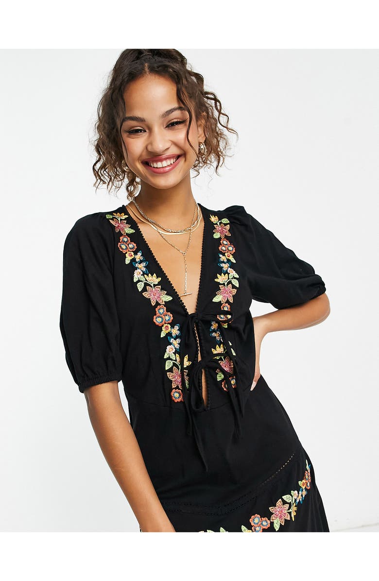 ASOS DESIGN Floral Embroidered Cotton Midi Dress, Alternate, color, 