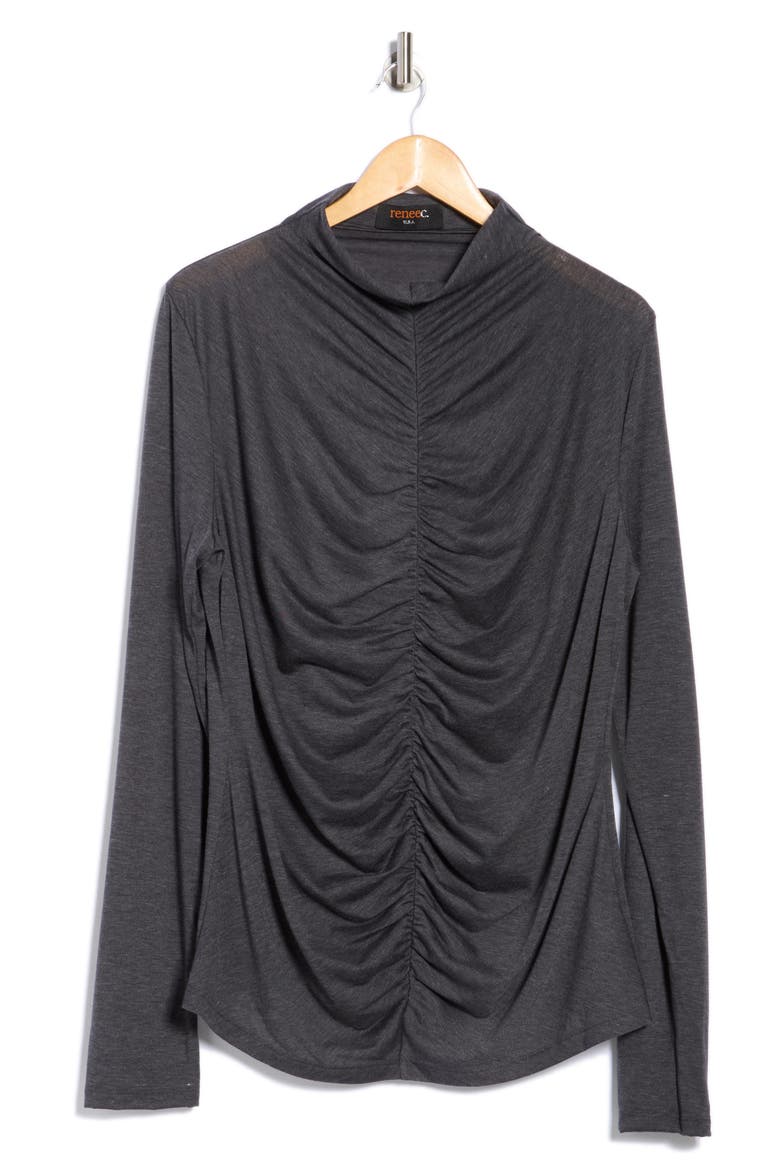 Mock Neck Ruched Knit Top, Alternate, color, CHARCOAL