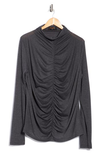 Renee C Mock Neck Ruched Knit Top In Gray