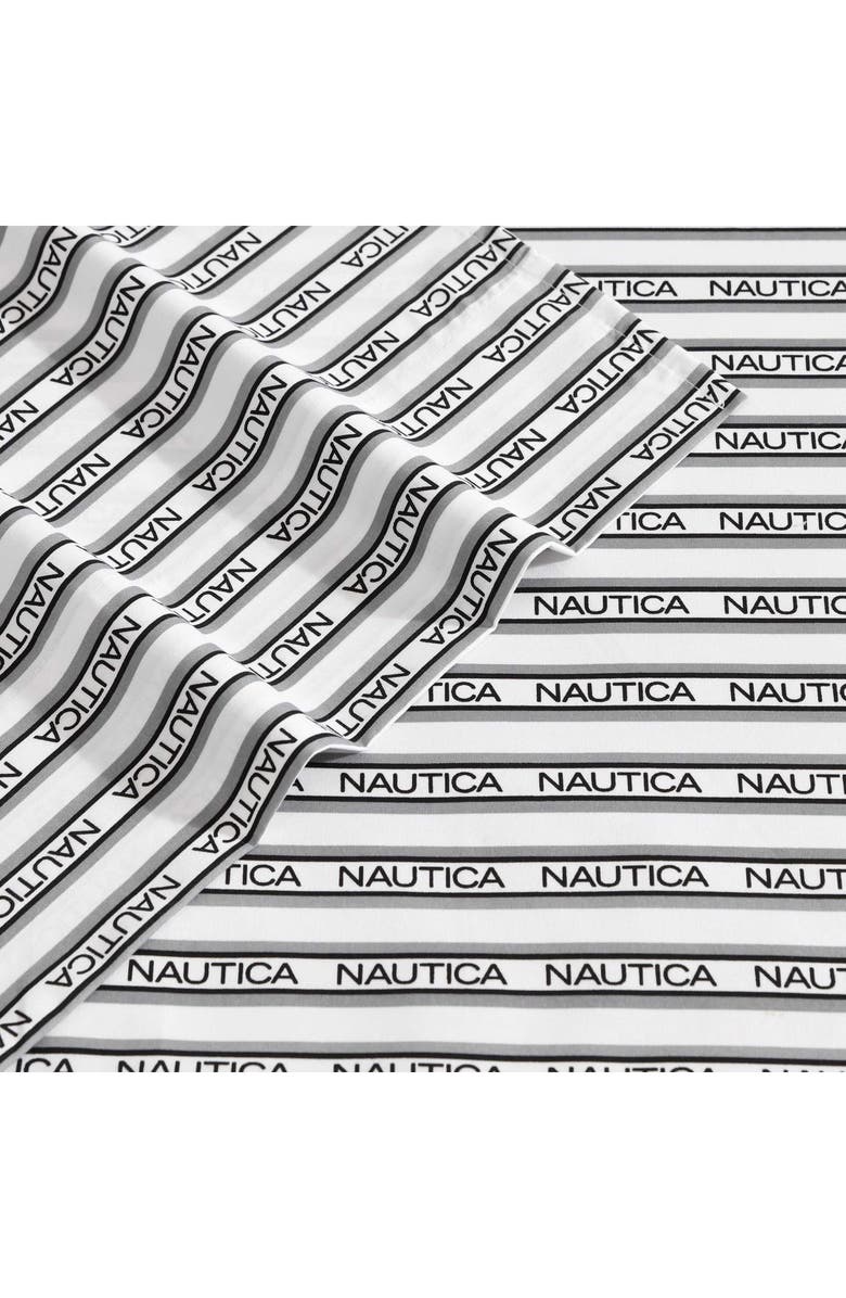 Nautica Stripe Logo Microfiber Sheet Set, Alternate, color,