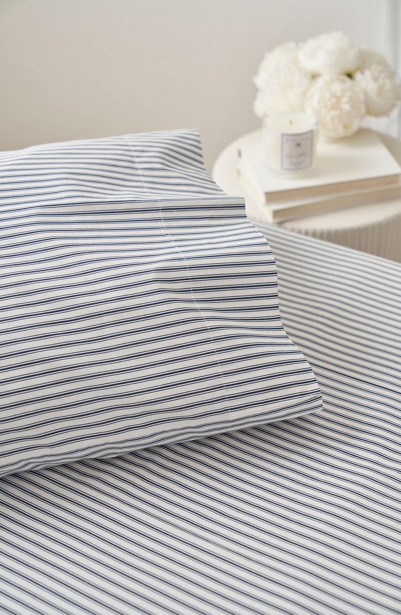Petite Plume French Ticking Stripes Cotton Percale Sheet Set, Alternate, color, Navy
