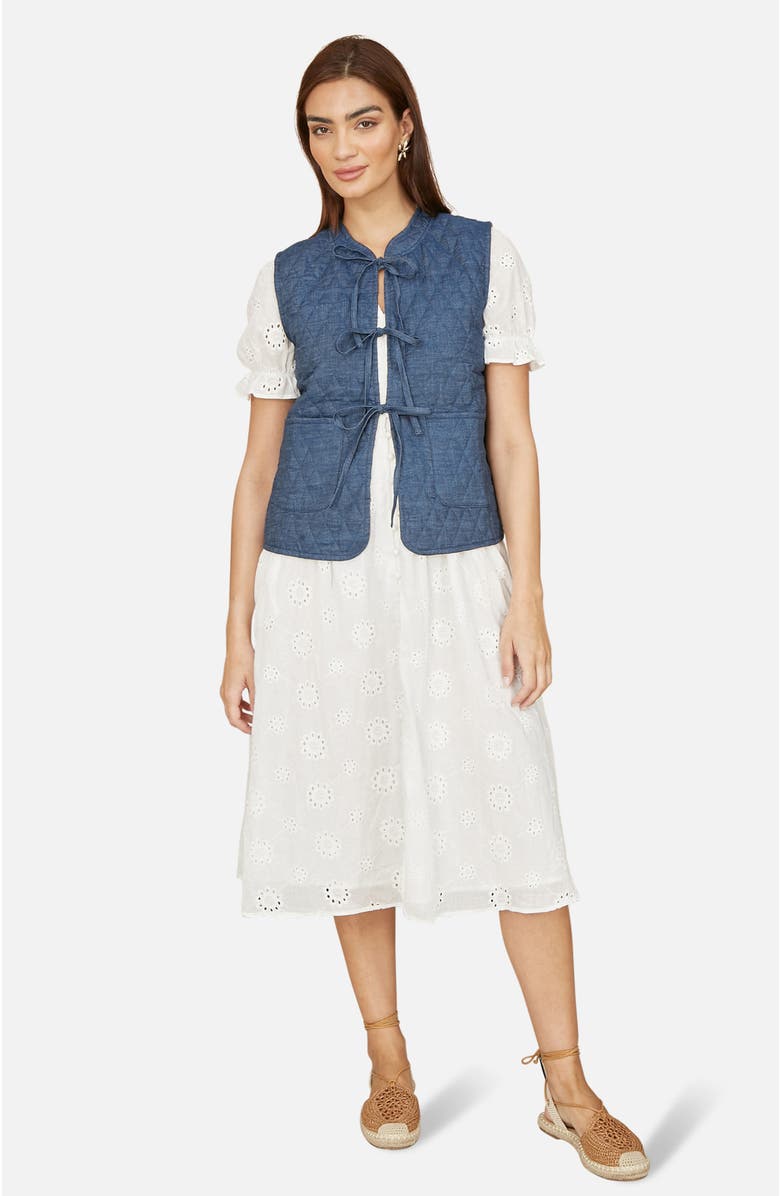 Yumi Reversible Quilted Tie-Front Waistcoat, Alternate, color, Blue