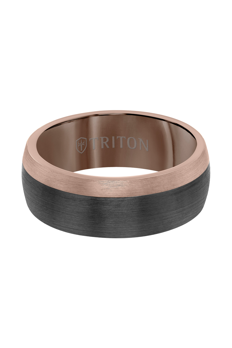 8MM Espresso Tungsten Carbide Ring with Color Blocking and Dome Shape, Alternate, color, Brown