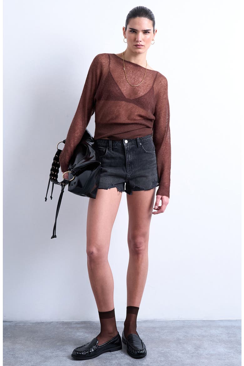 Distressed Denim Cutoff Shorts, Main, color, BLACK
