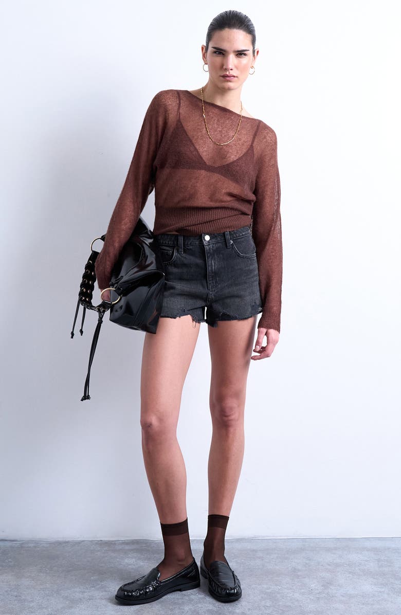Topshop Distressed Denim Cutoff Shorts, Main, color, Black