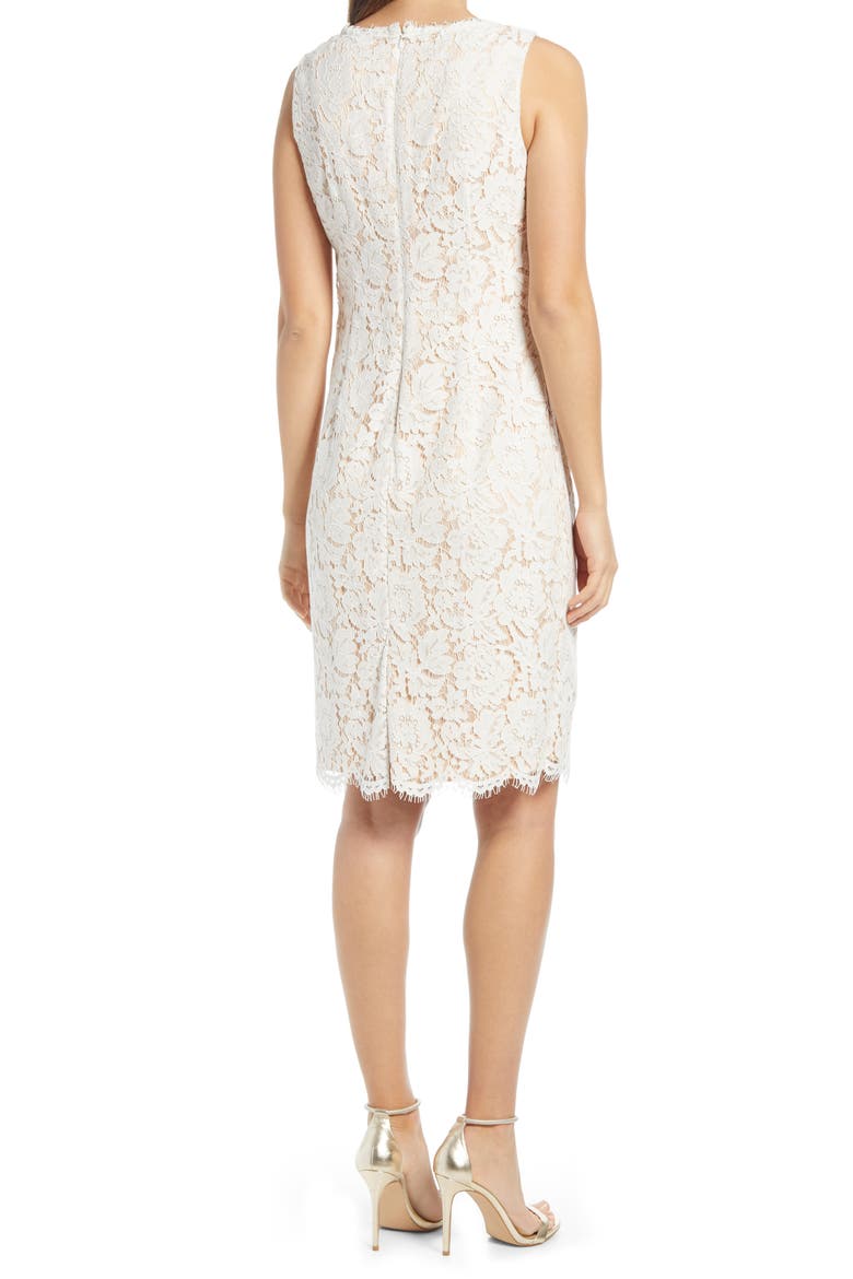 Scallop Hem Lace Sheath Cocktail Dress, Alternate, color, IVORY