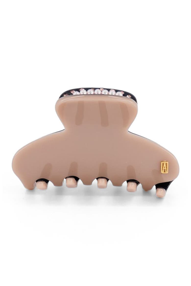Voltaire pearls and crystals acetate hair clip, Main, color, Brown