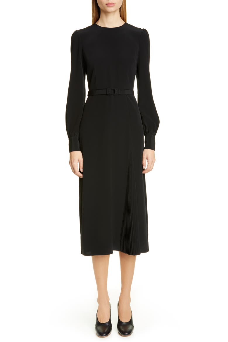 Essentials Pleated Panel Midi Dress, Main, color, BLACK