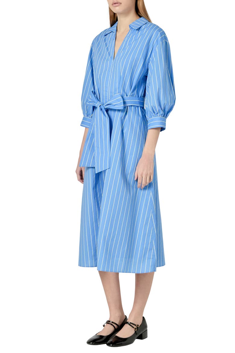 Stripe Blouson Sleeve Cotton Midi Shirtdress, Alternate, color, BLUE/ YELLOW